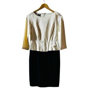 Talbots Cream Black Peplum Three Quarter Sleeve Dress Size 2P NWT